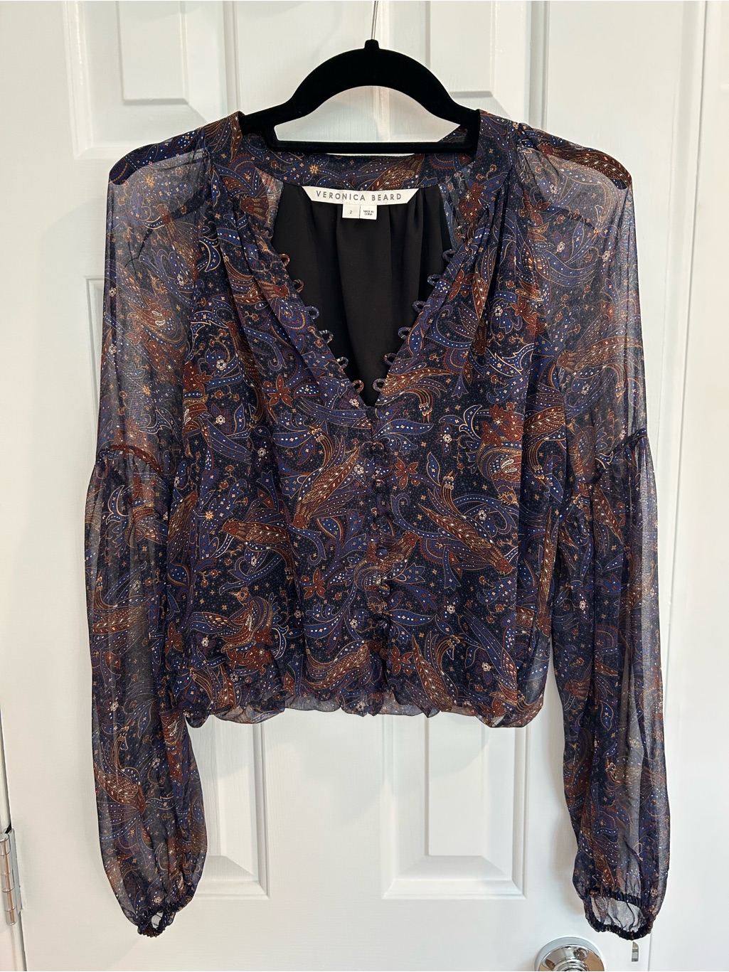 Veronica Beard Paisley Silk Blouse Size 2